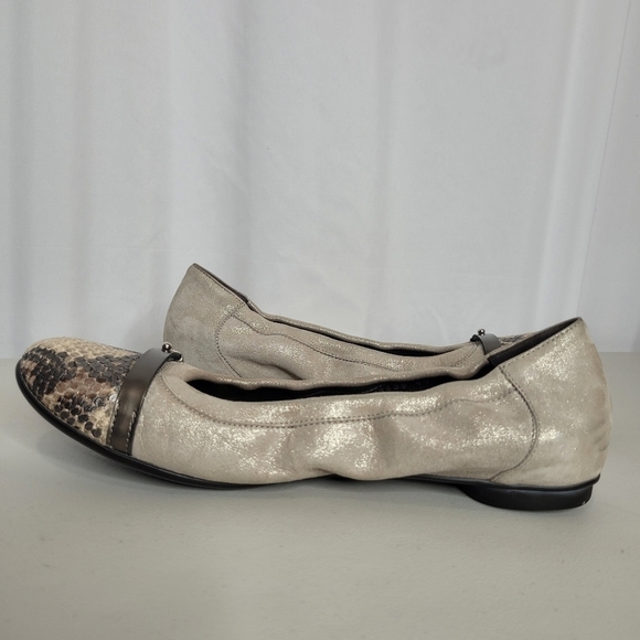 AGL Monika Snakeskin Cap Toe Soft Metallic Leather Ballet Flat - Size 11 / 41 - Picture 3 of 16